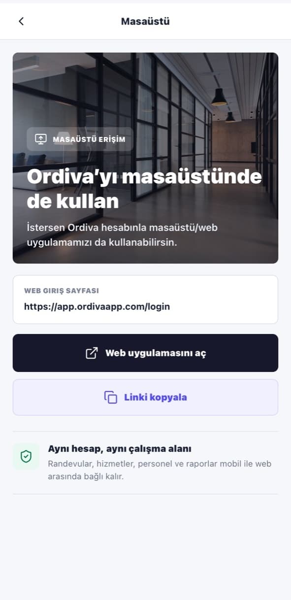 Masaüstü Ordiva ekranı